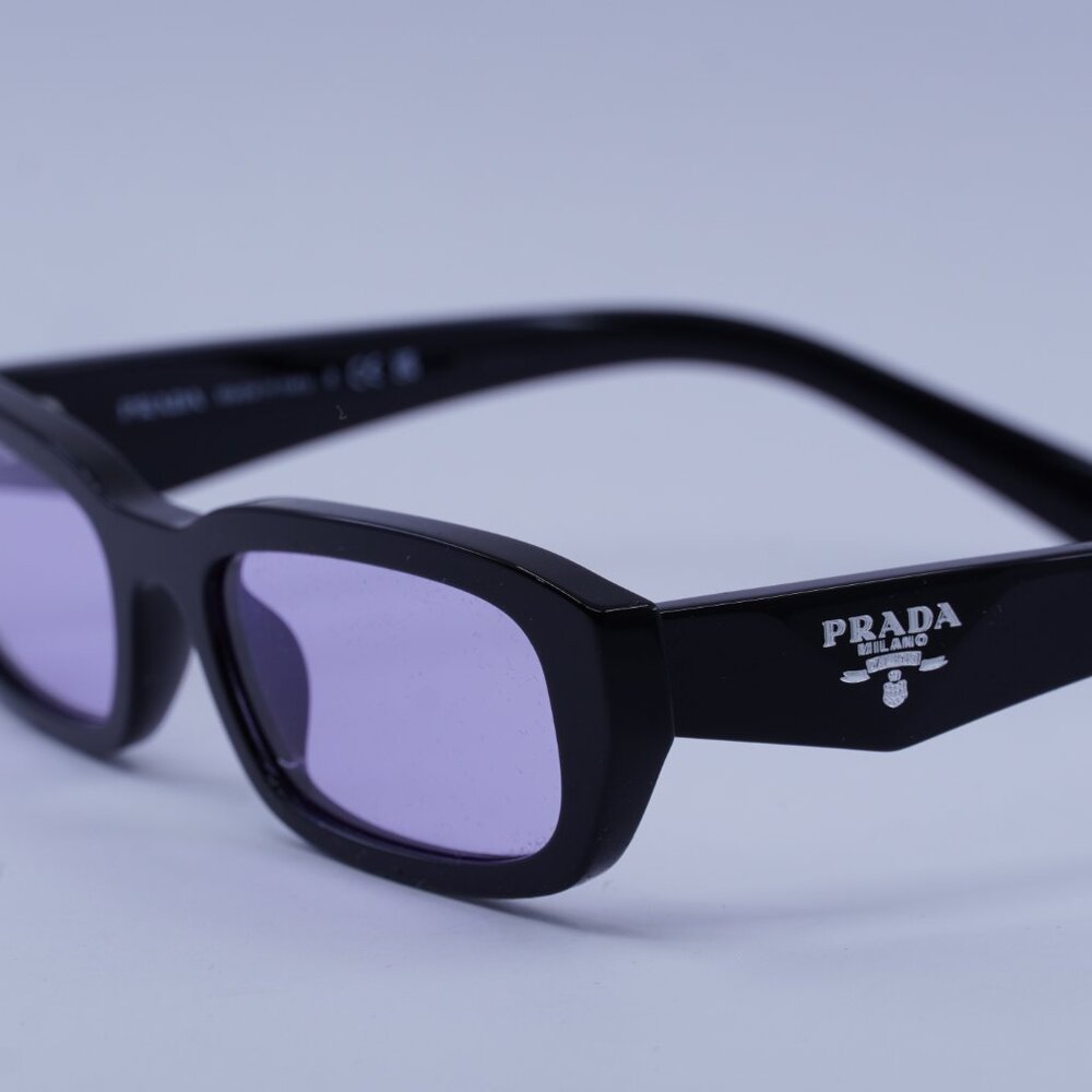 Prada PRB06S 16K40J Sunglasses Black Rectangle Frame, Violet Lenses - Picture 9 of 11